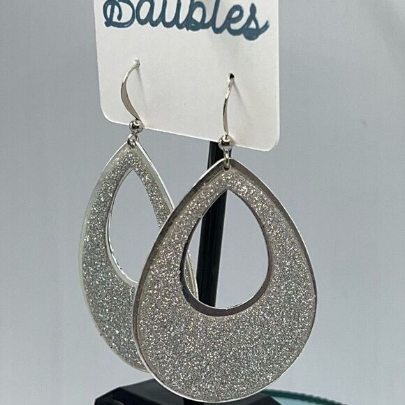 Baubles Teardrop Glitter Silver Dangle Earring - Picture 1 of 4